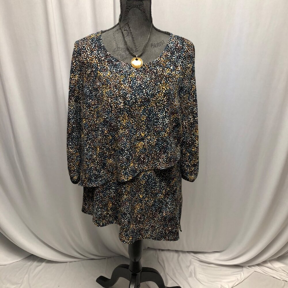 Apt 9 Tunic Womens Size Medium Black Multicolored Speckled Layered Blouse Top
